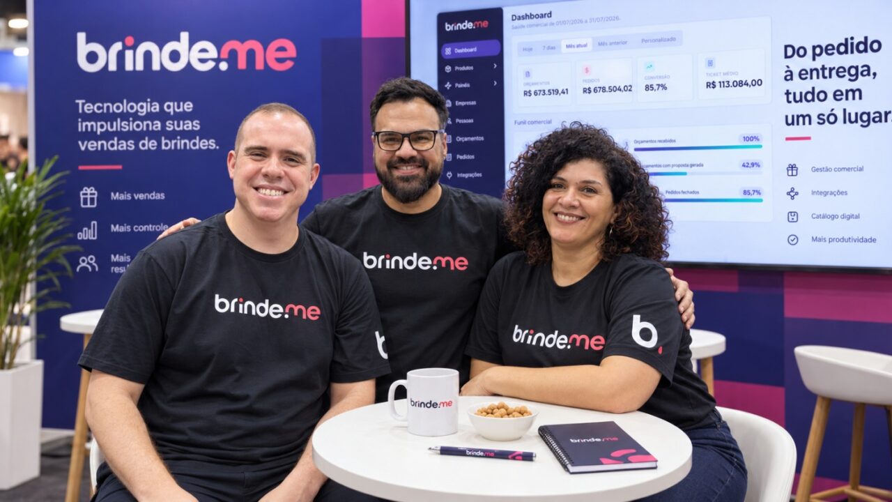 Da esquerda para a direita, Lucas, Robson e Kátia, cofundadores da Brinde.me.